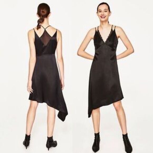 Zara Strappy Asymmetric Lace Trim Slip Dress - Picture 10 of 10